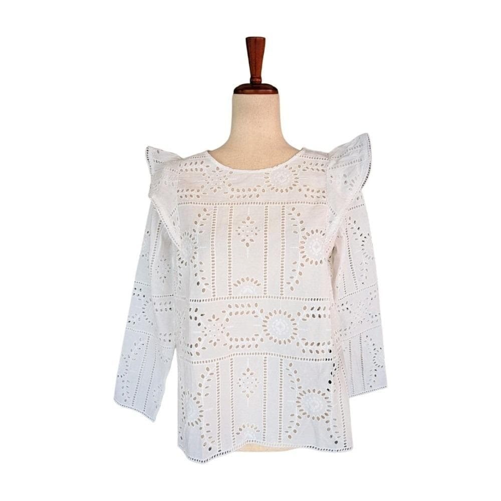 NWT THE KOOPLES White Eyelet Ruffle Top Size FR3/US8‎